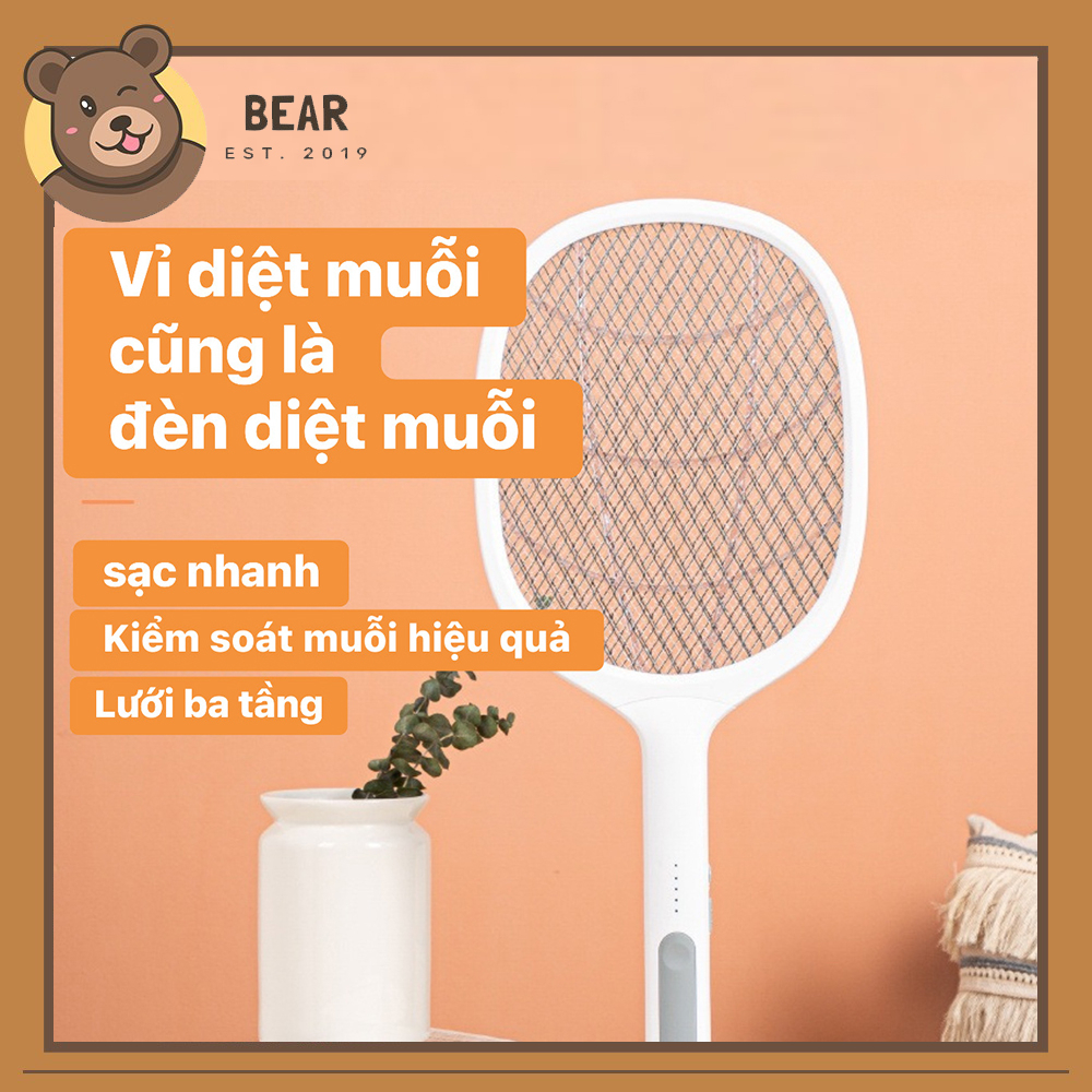 【Bear/tặng khăn】 Vợt Muỗi Thông Minh,Kiêm Đèn Bắt Muỗi Tự Động 2 Trong 1 Pin Sạc Cao Cấp Hot 2023