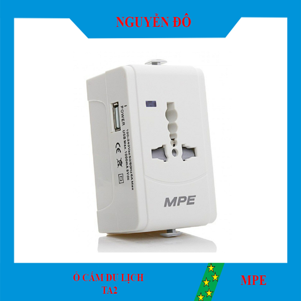 Ổ cắm du lịch, tích hợp cổng USB MPE TA2 có chức năng chuyển chân cắm điện để sạc điện thoại, laptop - sản phẩm tiện lợi