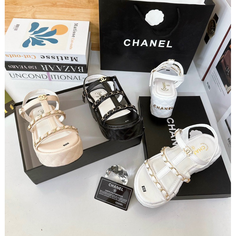 GIÀY SANDAL TAG C H A N E L QUAI DÂY XÍCH CHẤT DA CHẰN CHỈ SIÊU HOT