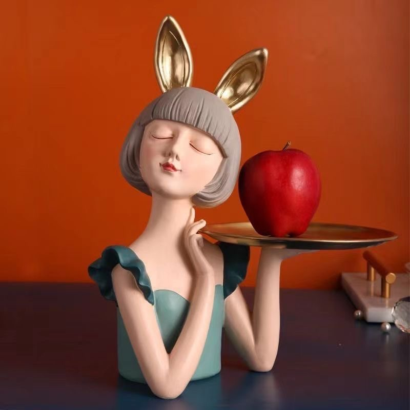 Tượng cô gái bê khay, khay đựng đồ, khay để chìa khóa, deco nhà