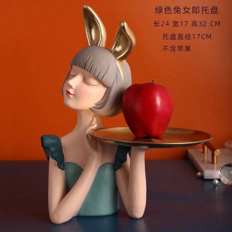 Tượng cô gái bê khay, khay đựng đồ, khay để chìa khóa, deco nhà
