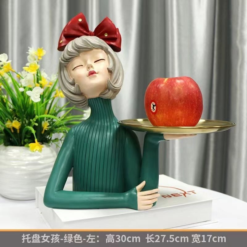 Tượng cô gái bê khay, khay đựng đồ, khay để chìa khóa, deco nhà