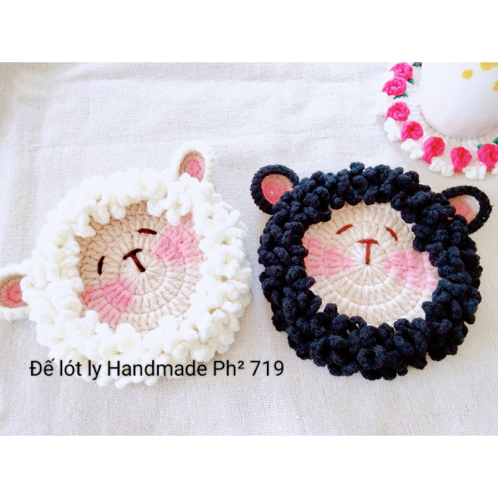 Đế lót cốc hình con cừu dễ thương làm bằng len handmade 🐏