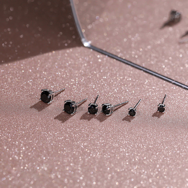 [S925] Bông tai/Hoa tai bạc đính đá đen sang trọng - MH898