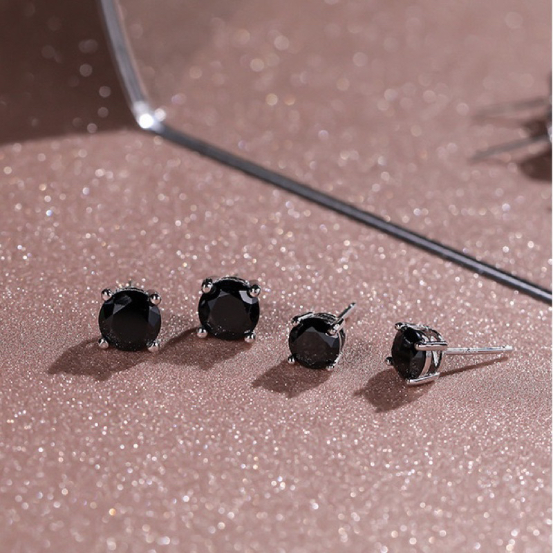 [S925] Bông tai/Hoa tai bạc đính đá đen sang trọng - MH898