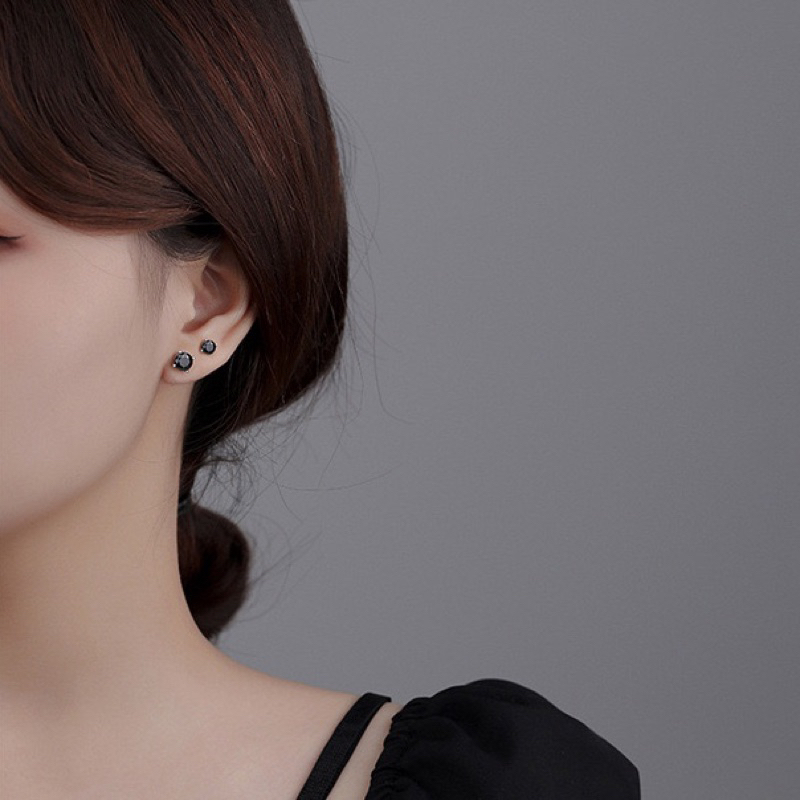 [S925] Bông tai/Hoa tai bạc đính đá đen sang trọng - MH898