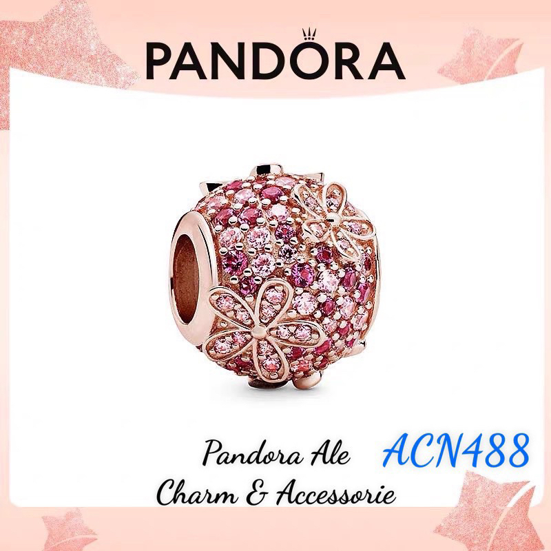 PAN ALE CHARM XỎ NGANG VÀNG HỒNG HOẠ TIẾT HOA ĐÀO ĐÍNH ĐÁ BẠC S925