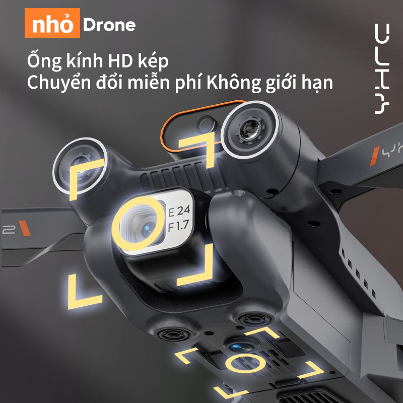 Flycam P12 Pro-Plycam điều khiển từ xa camera kép 4k, cảm biến chống va chạm trên không, pin 2500mA