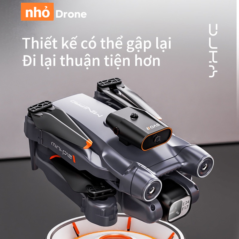 Flycam P12 Pro-Plycam điều khiển từ xa camera kép 4k, cảm biến chống va chạm trên không, pin 2500mA