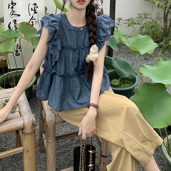 Áo sơ mi nữ tay cánh tiên bánh bèo dáng rộng, sơ mi nữ kiểu thiết kế cánh tiên form rộng hàn quốc 6948