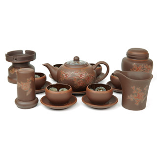 Bộ ấm Tử Sa Hỏa Biến Chén Lòng Hoa Gốm Sứ Bát Tràng Linh Khang của nghệ nhân Vương Mạnh Tuấn