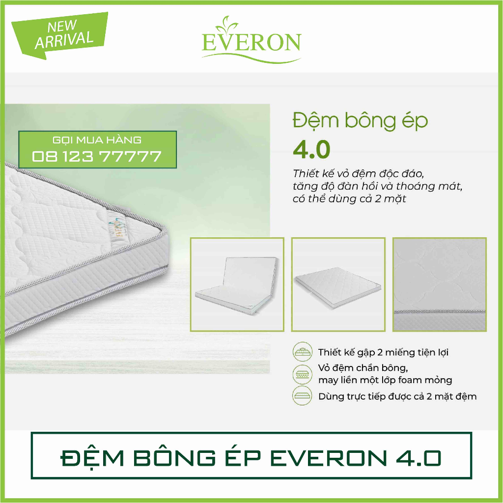 ĐỆM BÔNG ÉP EVERON 4.0 GẤP 2 - VỎ CHẦN BÔNG ÊM ÁI - HÀNG CHÍNH HÃNG