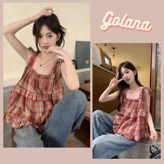 Áo croptop hai dây babydoll kẻ đỏ siêu đáng yêu