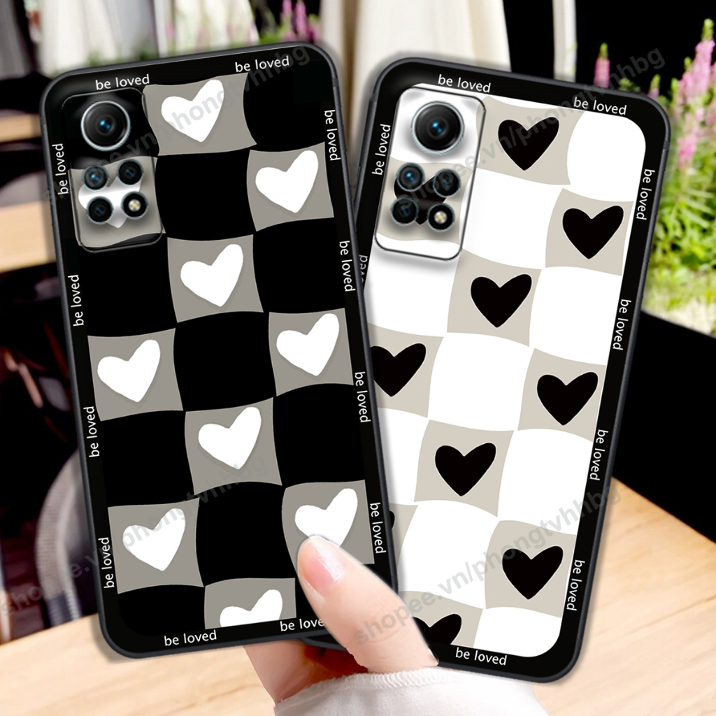 Ốp lưng Xiaomi Redmi Note 12S / Redmi Note 12 Pro 4G trái tim caro đen trắng nhiều mẫu cực đẹp cute