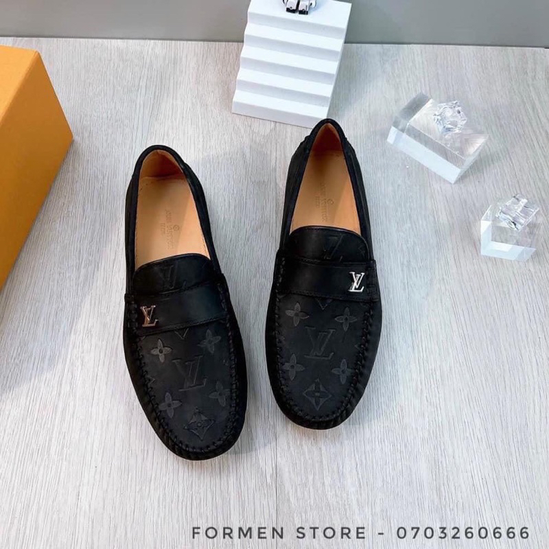 Giày lười LV cao cấp da lộn màu đen mẫu mới nhất siêu HOT