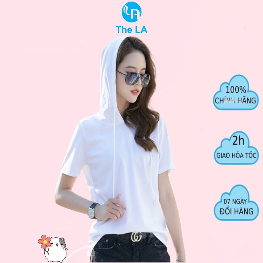 Áo Hoodie nữ Cotton Mỏng THELA Tay Ngắn, Áo Thun Nữ Tay Ngắn, Áo thun Nữ tay ngắn có mũ, Phong Cách Hàn Quốc RZM47