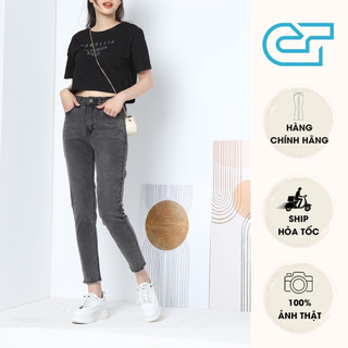 Quần baggy jean nữ kiểu lưng cao co dãn 4 chiều tua gấu màu xám CP42, CT JEANS