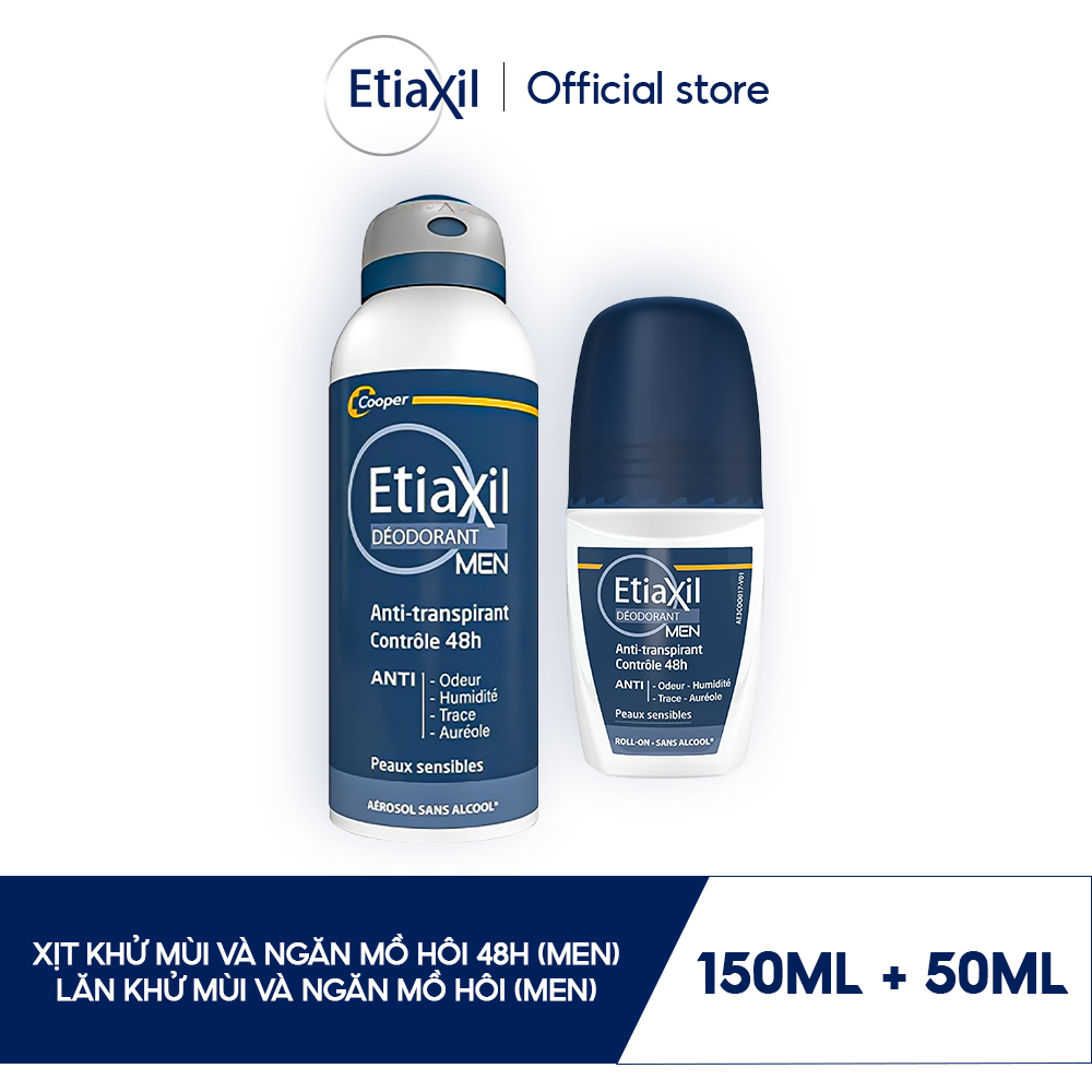 Combo xịt khử mùi và ngăn mồ hôi 48h men 150ml & lăn khử mùi và ngăn mồ hôi men 50ml