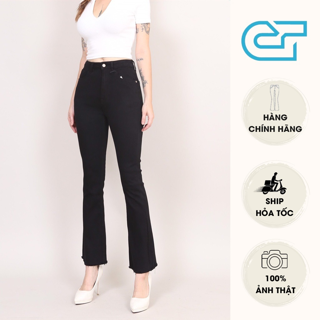 Quần jean ống loe trơn tua chất vải co dãn 4 chiều 2 màu đen trắng CP31, CT JEANS