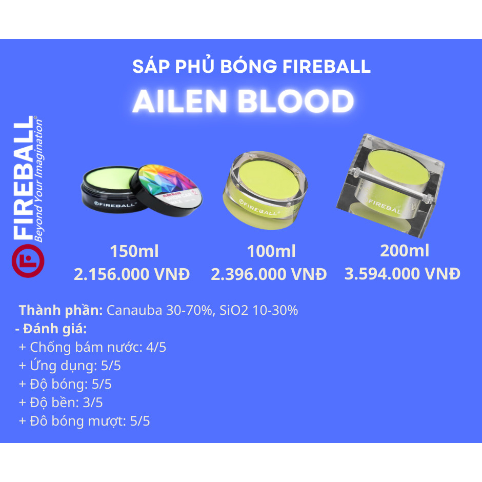 LỌ MẪU DÙNG THỬ SÁP PHỦ BÓNG SƠN XE Ô TÔ ALIEN BLOOD, HÀNG CHÍNH HÃNG FIREBALL, XUẤT XỨ HÀN QUỐC