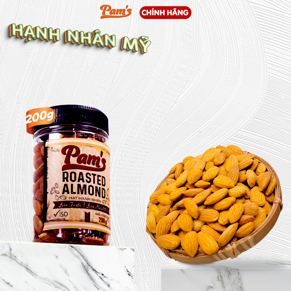 Hạnh Nhân Mỹ Đã Tách Vỏ Pams 200g/hũ - Hạt Hạnh Nhân Rang Mộc Nguyên Vị, Ăn Kiêng Giảm Cân