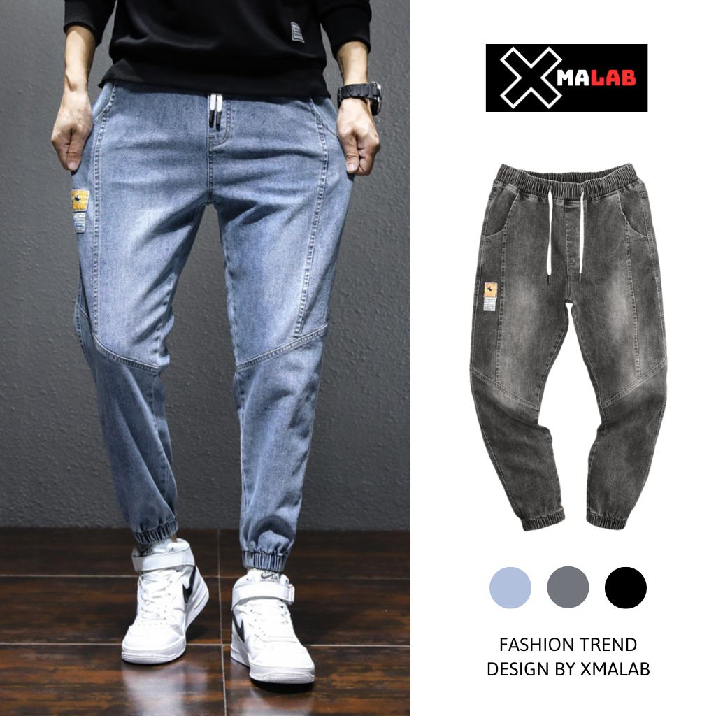 Quần jean jogger nam XMALAB cạp chun dáng suông đứng bo gấu phá cách co giãn 4 chiều cực đẹp, chất bò xịn cao cấp B051