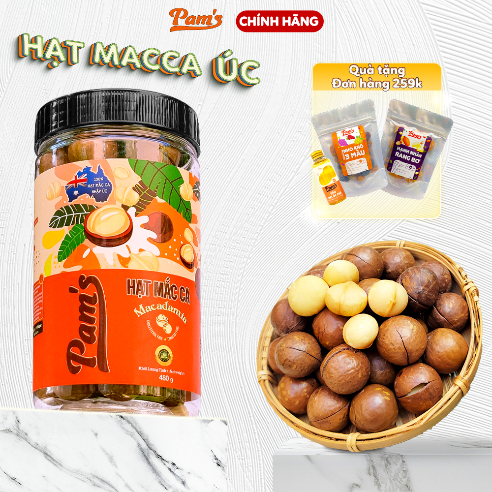 Hạt Macca Úc Nứt Vỏ Pams 250g/480g - Mắc Ca Size A Dễ Tách, Nhân Dày Cơm