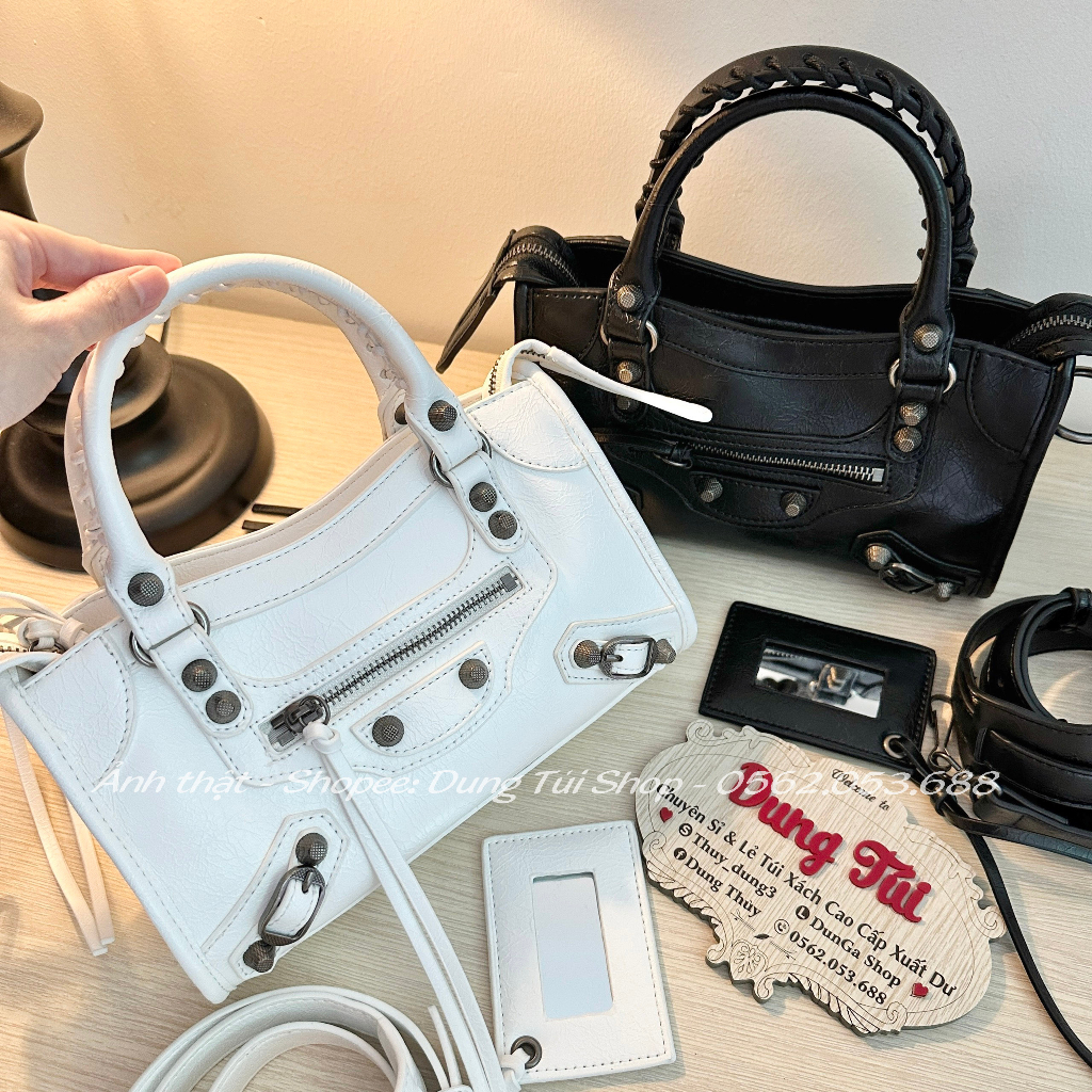 Túi nữ BaIen size 24 kẹp nách + đeo chéo kèm gương soi chất da vân dày dặn full màu