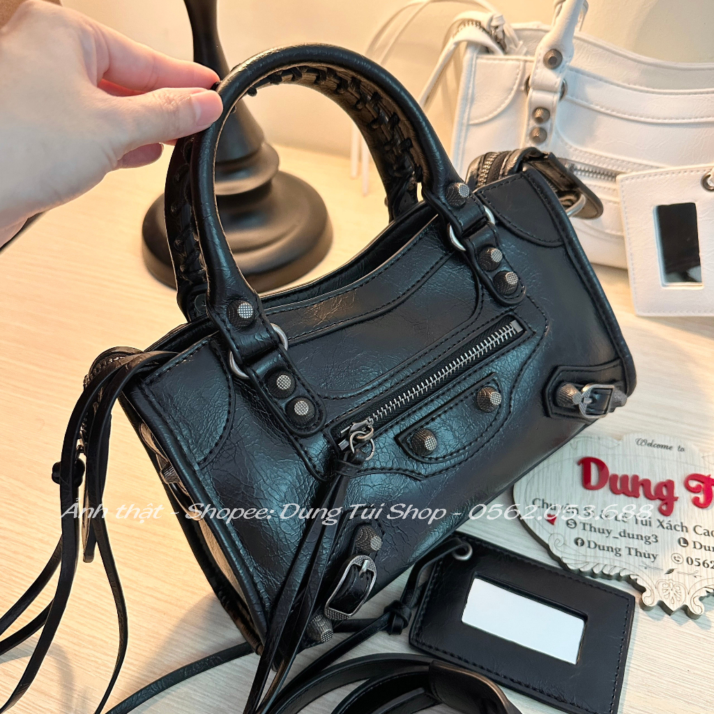 Túi nữ BaIen size 24 kẹp nách + đeo chéo kèm gương soi chất da vân dày dặn full màu