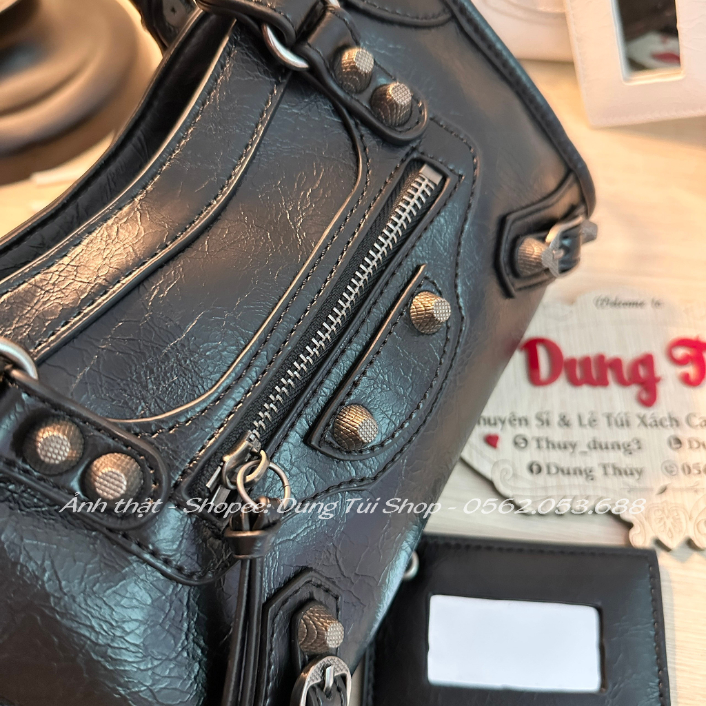 Túi nữ BaIen size 24 kẹp nách + đeo chéo kèm gương soi chất da vân dày dặn full màu