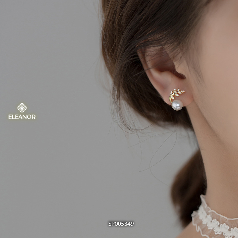 Bông tai nữ chuôi bạc 925 Eleanor Accessories hình lá đính ngọc trai phụ kiện trang sức 5349