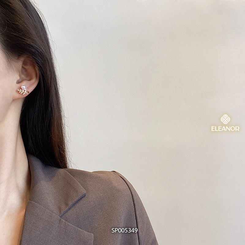 Bông tai nữ chuôi bạc 925 Eleanor Accessories hình lá đính ngọc trai phụ kiện trang sức 5349