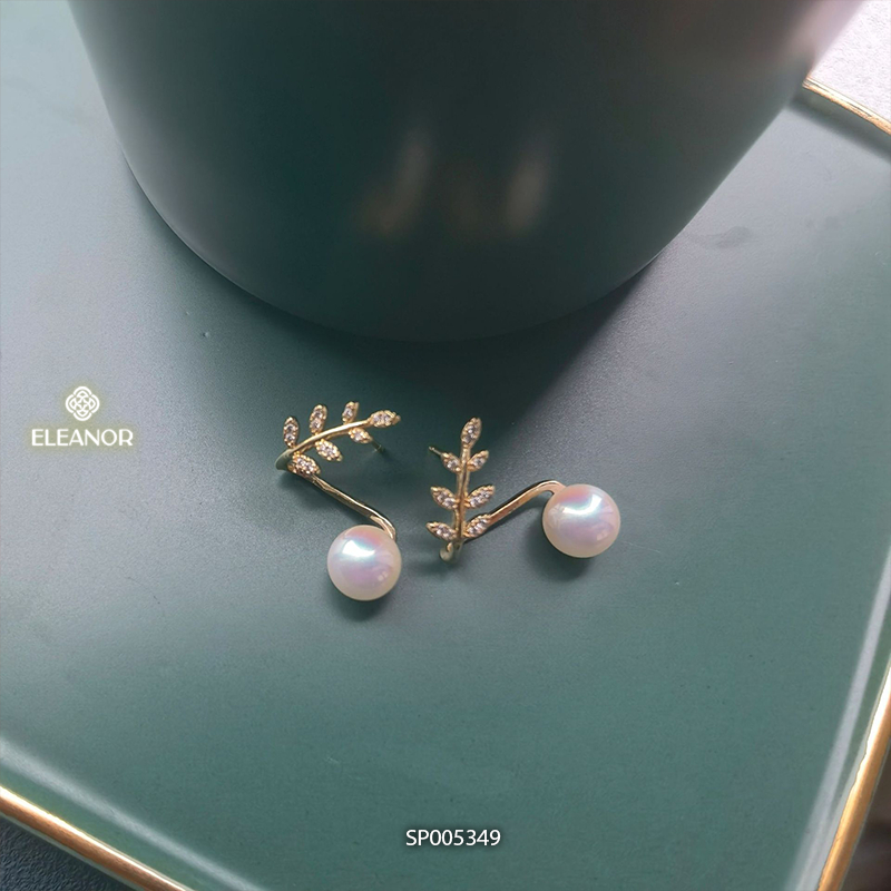 Bông tai nữ chuôi bạc 925 Eleanor Accessories hình lá đính ngọc trai phụ kiện trang sức 5349