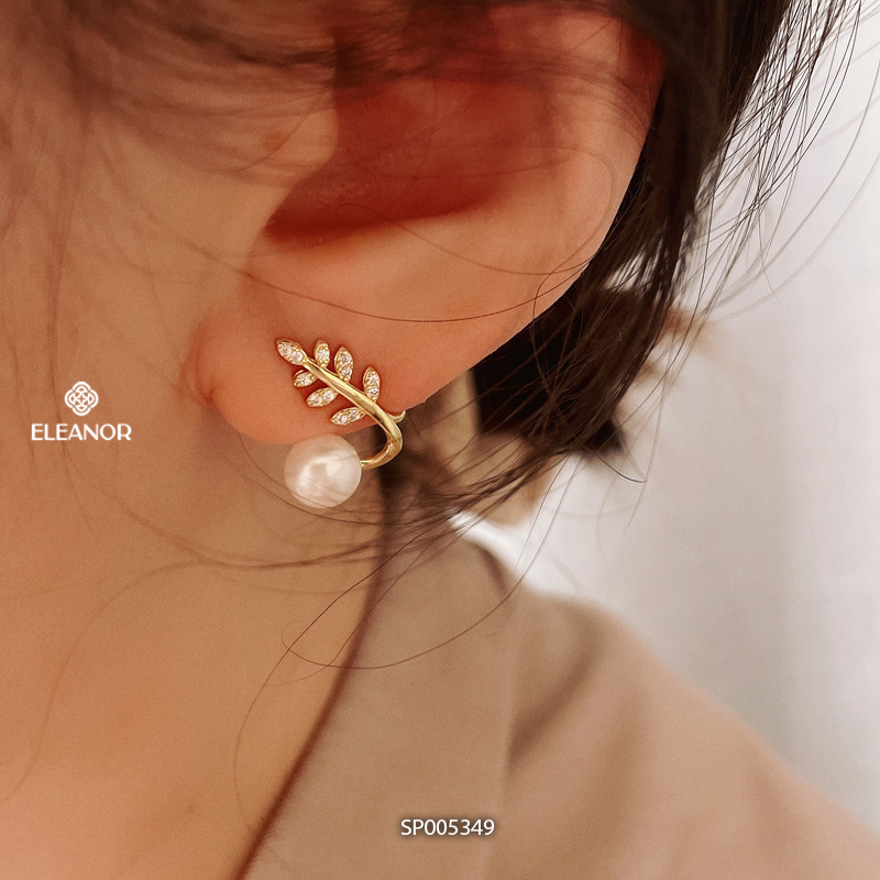 Bông tai nữ chuôi bạc 925 Eleanor Accessories hình lá đính ngọc trai phụ kiện trang sức 5349