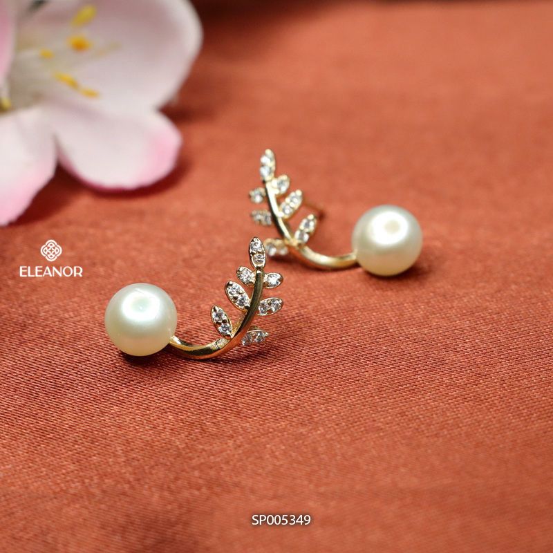 Bông tai nữ chuôi bạc 925 Eleanor Accessories hình lá đính ngọc trai phụ kiện trang sức 5349