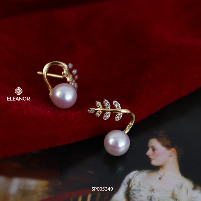 Bông tai nữ chuôi bạc 925 Eleanor Accessories hình lá đính ngọc trai phụ kiện trang sức 5349