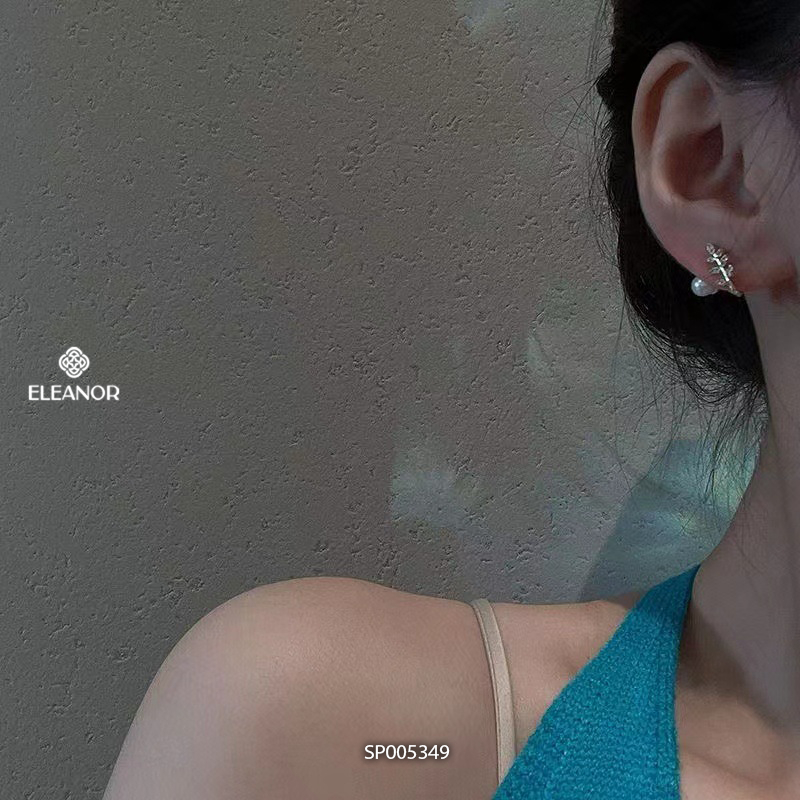 Bông tai nữ chuôi bạc 925 Eleanor Accessories hình lá đính ngọc trai phụ kiện trang sức 5349