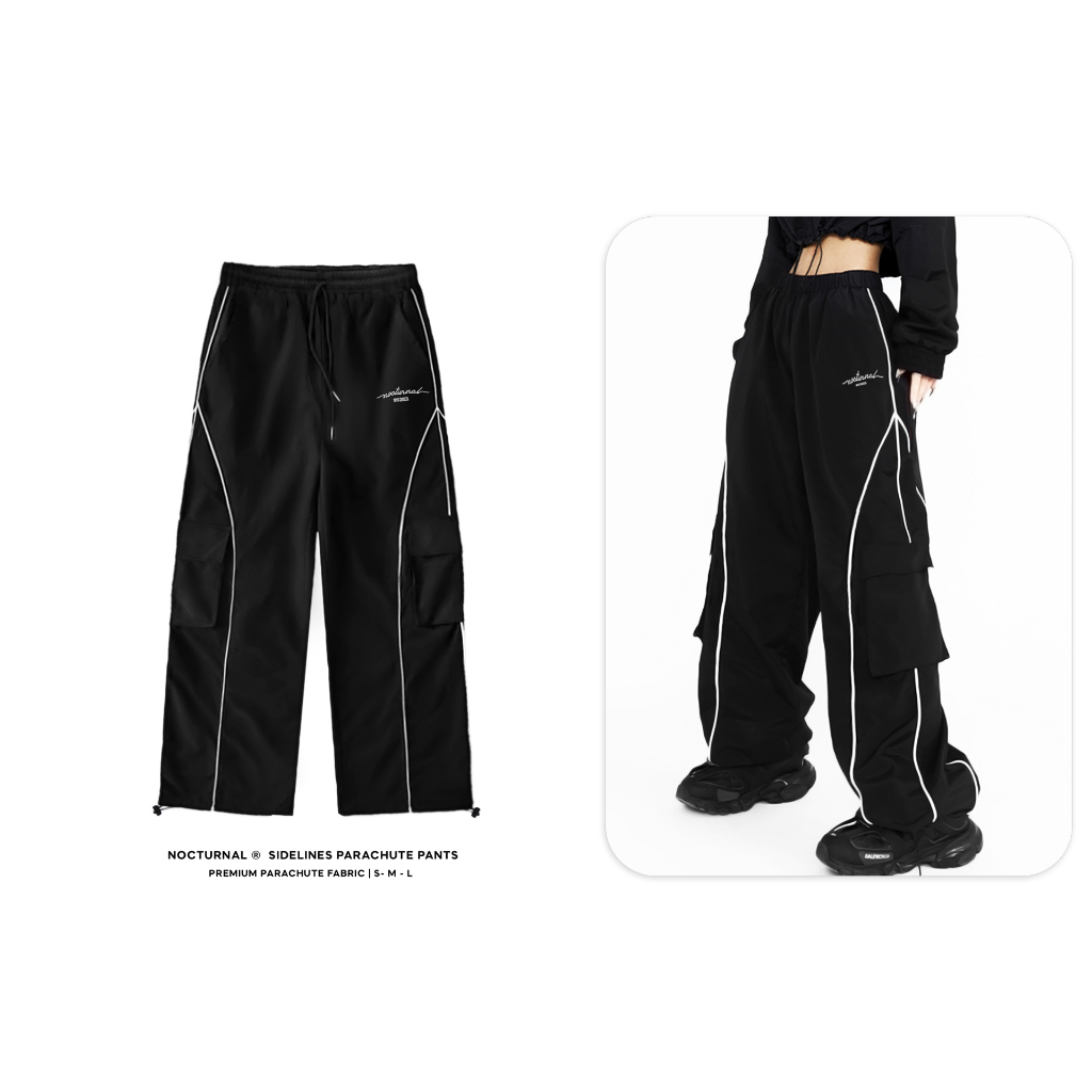 Quần Dù NOCTURNAL Sidelines Parachute Pants Ống Rộng Túi Hộp Unisex Nam Nữ Local Brand