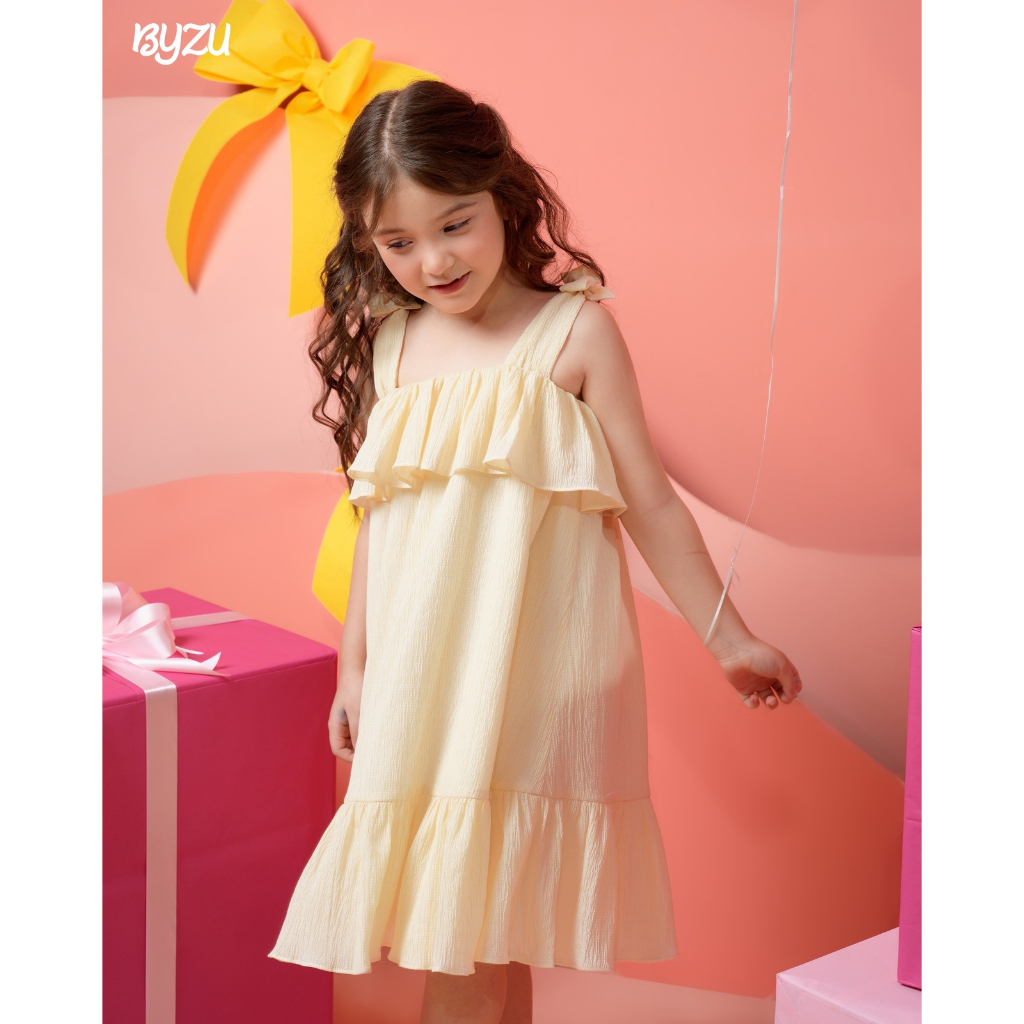 Váy 2 Dây BYZU Thiết Kế Form Suông Xòe Nhẹ, Chất Cotton Mềm Mát Cho Bé Đi Biển VPB2205