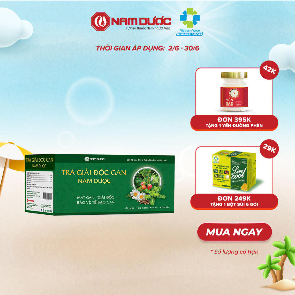 Trà giải độc gan Nam Dược (hộp 20 gói x1,5g) thanh nhiệt, giải độc, bảo vệ tế bào và tăng cường chức năng gan