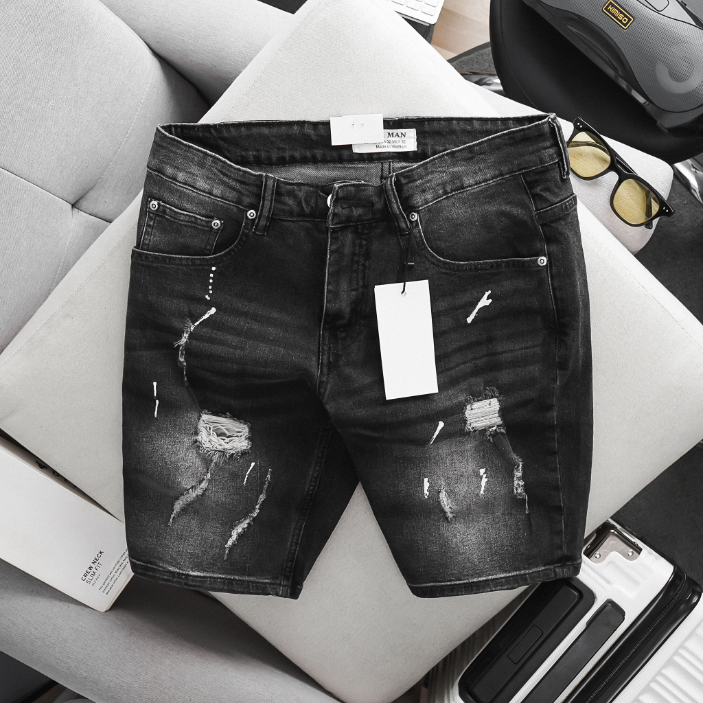Short Bò Nam cao cấp xám đen jean nam xuất xịn co giãn
