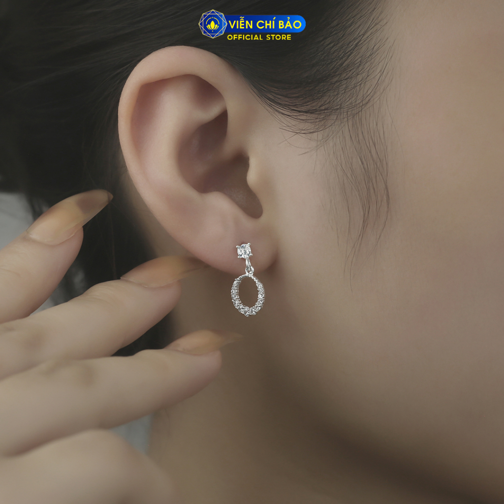 Bông tai bạc nữ tròn móc đá trắng chất liệu bạc S925 thời trang phụ kiện trang sức nữ Viễn Chí Bảo B400001
