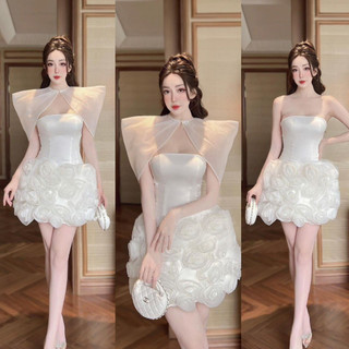 [Pily Dress] Đầm dự tiệc 2 trong 1 phối hoa hồng kèm áo choàng xinh xắn đi sinh nhật, cưới, sự kiện, dạ hội - mochouse83