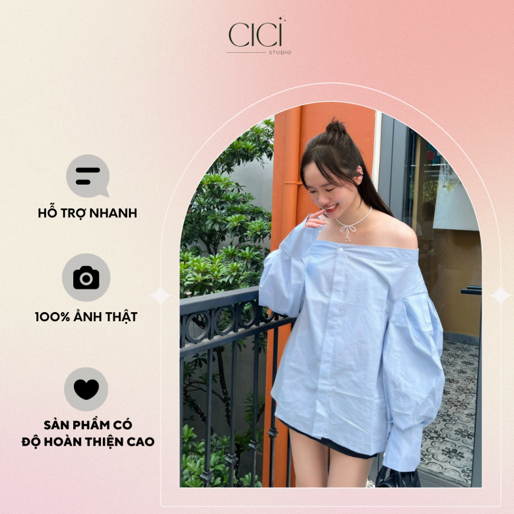 Áo Sơ Mi Trễ Vai Tay Bồng Tiểu Thư Angeli