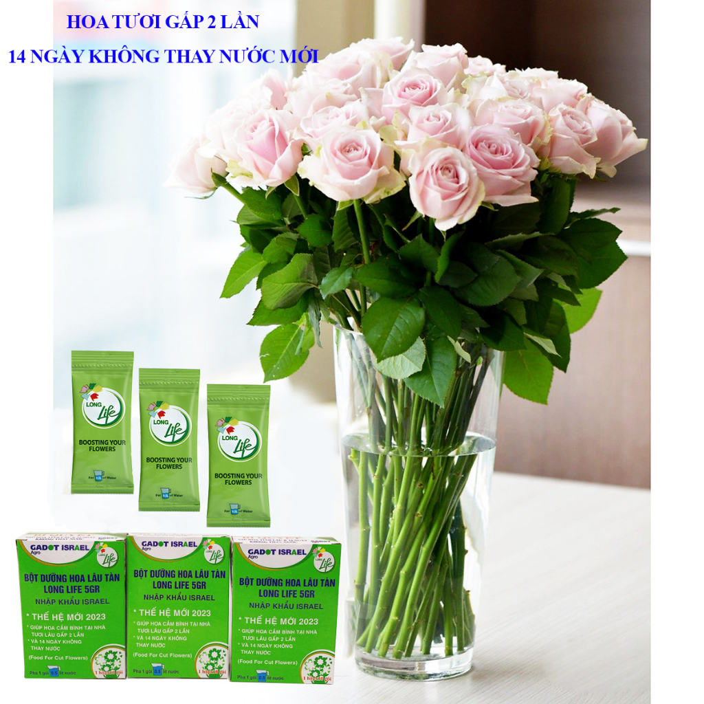 Combo 50 gói Dưỡng hoa tươi lâu Longlife nhập khẩu Israel - Bảo quản hoa cắm bình tươi lâu và 14 ngày không THAY nước