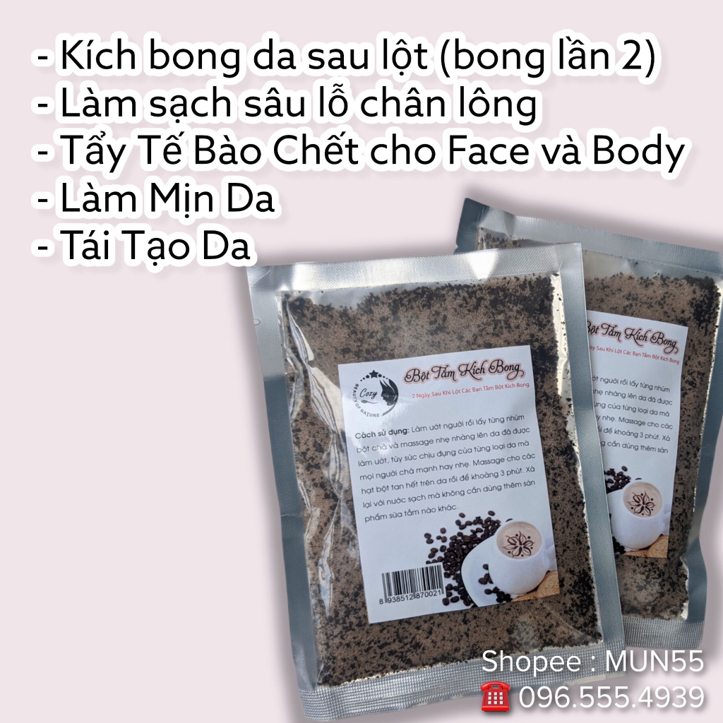 Bột kích bong da non lần 2 sau lột - muối tẩy da chết cà phê - có kích trắng