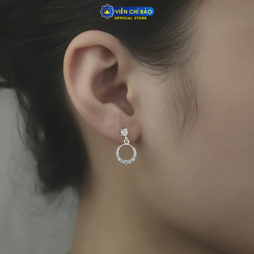 Bông tai bạc nữ tròn móc đá trắng chất liệu bạc S925 thời trang phụ kiện trang sức nữ Viễn Chí Bảo B400001