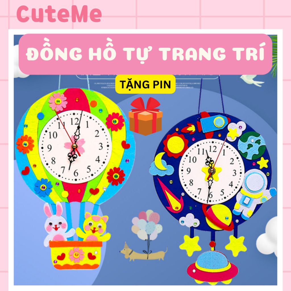Đồng hồ tự trang trí DIY tự làm chạy bằng pin CuteMe sáng tạo thủ công cho bé