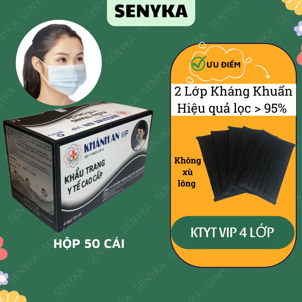 Khẩu trang đen 4 lớp kháng khuẩn Khánh An khẩu trang y tế cao cấp hộp 50 cái _KAKTL1O4