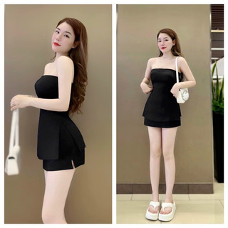 SÉT VÁY NGẮN ÁO CÚP NGỰC XẺ TÀ TKCC KÈM MÚT NÂNG NGỰC: